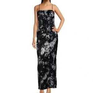 Muse Marchesa SZ 6 Geranium Floral Sequin Strapless Sheath Midnight Ombre Gown